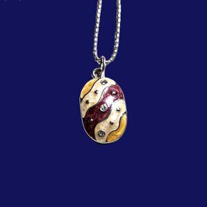 DaVinci Multi-Color Oval Pendant Necklace, Signed